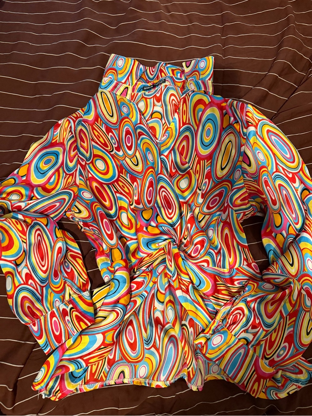 Multicolor Swirl A-Line Skirt Red, Yellow, Blue, Pink L